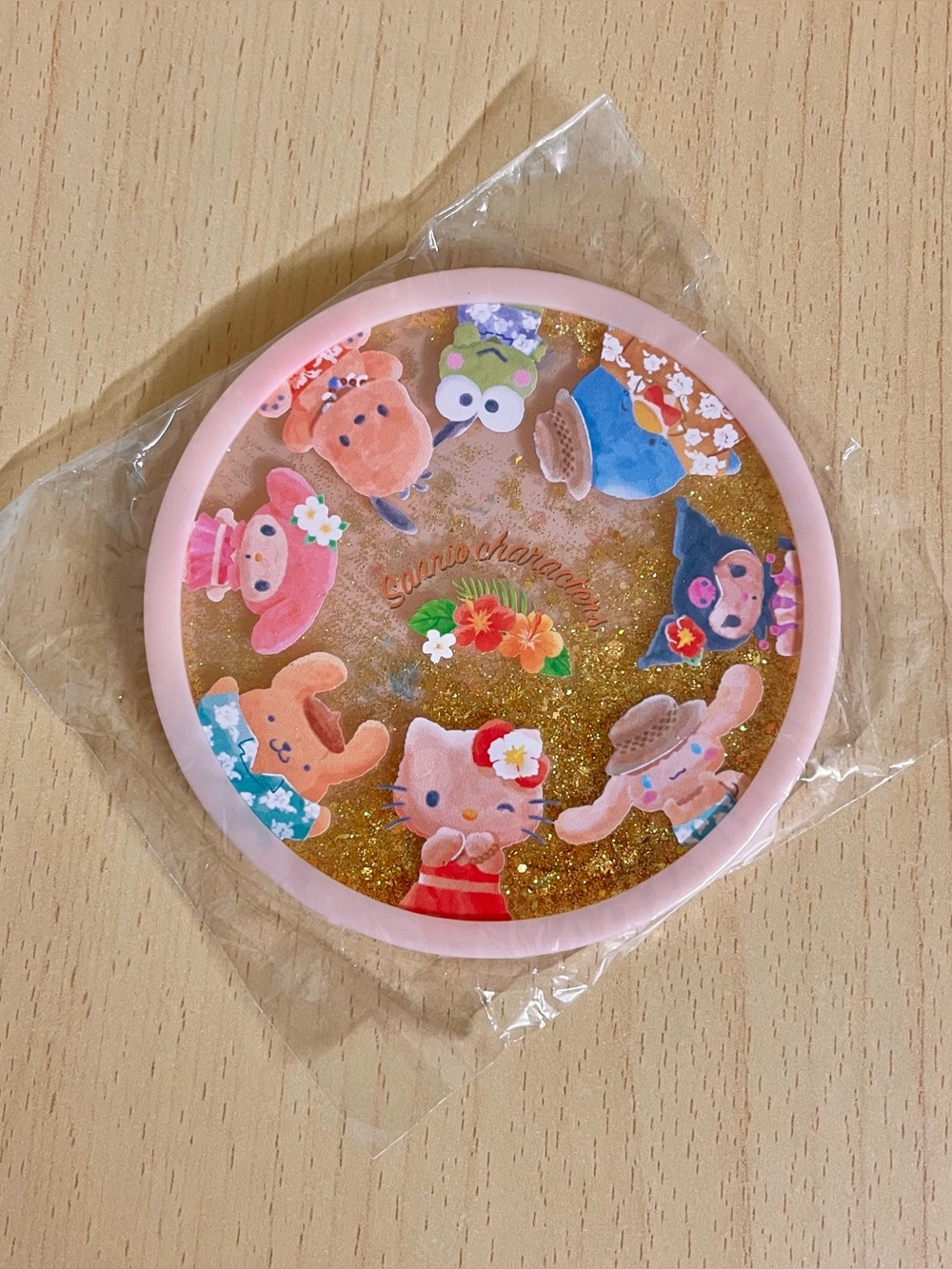 Sanrio Characters Gold Glitter Quicksand Hawaii Theme Acrylic Coaster